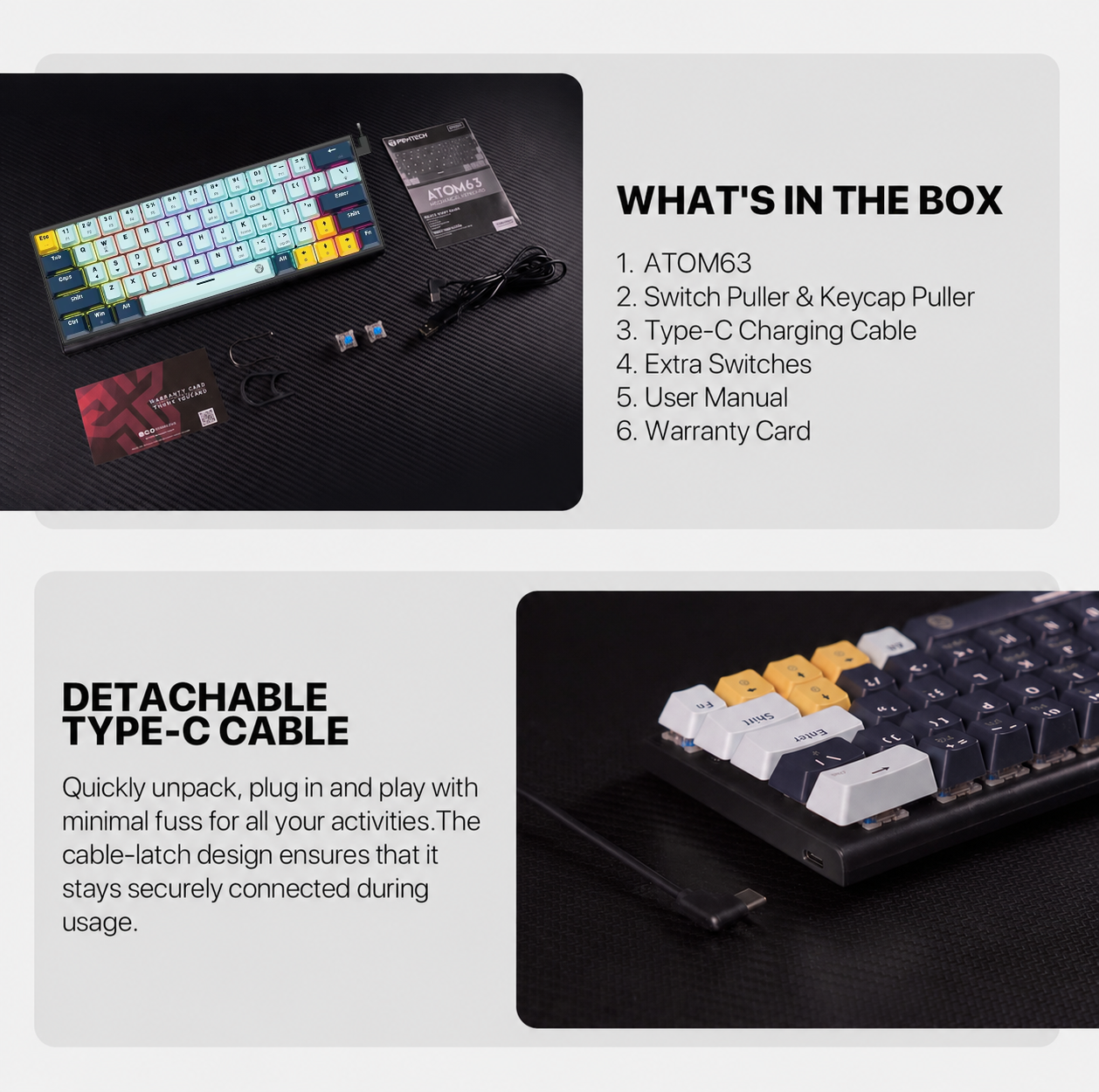 Fantech ATOM63-MK874v2 Wired Mechanical Gaming Keyboard Sky Blue - Blue Switch